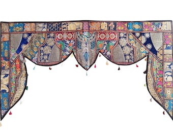 Toran Door Hanging, Blue Handmade Door toran, wall hanging, Boho window valence Indian door hanging, bohemian tapestry