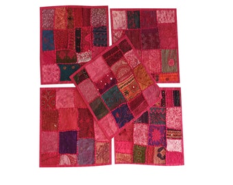 Pink Cushion Covers, Boho Vintage Sari Patchwork Decorative Sofa Throw Pillow Cover 5pcs