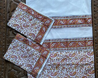 3pc Boho Indi Bedcover Cotton Bedspreads Table Tapestry Floral White Red Printed Picnic Blanket