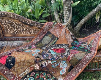 Indian Tapestry, Wall Decor, Wall Hanging Tapestry, Vintage Decorative Indian Sari Tapestry Headboard Zardozi Wall Throw