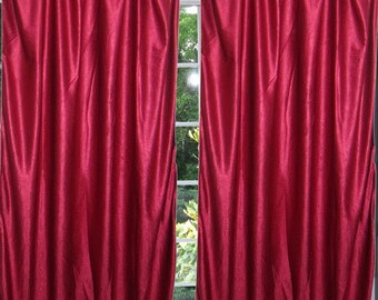 2 Raspberry Red Curtains Panel Drapes, Bedroom Window Treatment, Living Room, Tab Top Curtains, Bed Canopy Decor