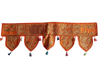 Indian wall hanging, Door toran bohemian home decor, orange window toran, patchwork gypsy curtains, hippie door frame, ethnic tapestry