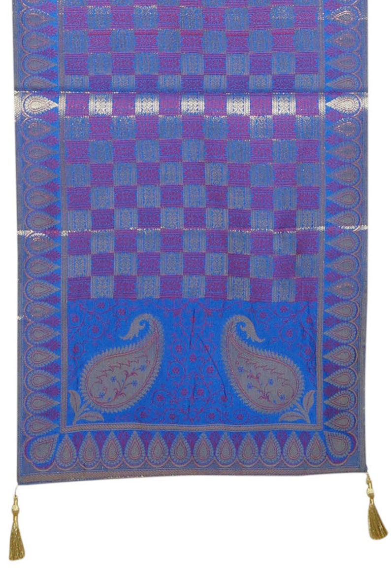 Indian Tablerunner BOHO CHIC Bule REd Brocade Weave Table Runner Colorful Wall Art 72x16