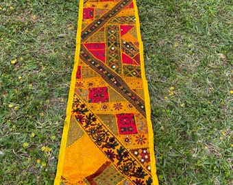 Ethnic Yellow Patchwork Hand Made Table Runner Wall Decor Home Decor Table Runner Boho Decor