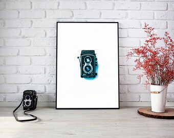 Vintage camera wall art, printable wall art, Scandinavian style, camera print, minimalist print, digital download, photographer