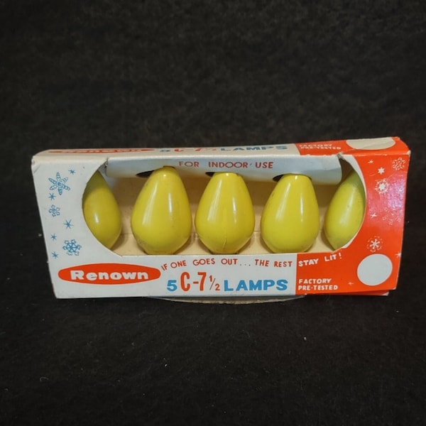 NOS Renown Set of 5 C-7 1/2 Yellow Lamps - Vintage Lights - MCM Candelabra - Unopened Original Package