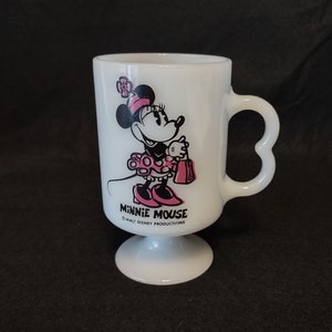 Minnie Mouse Milk Glass Pedestal Coffee Mug - Disney - Milk Glass Pedestal Mug - Walt Disney Productions - Mouse Ear Handles