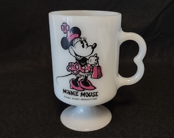 Vintage Minnie Mouse Milk Glass Pedestal Mug with Mouse Ear Handle