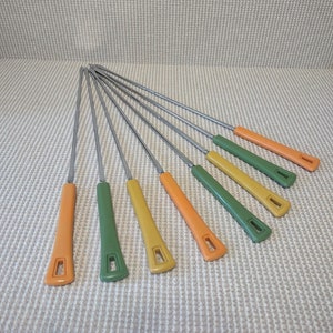 1960s Set of 8 BBQ Skewers - MCM Kitchen - Grill Accessories - Avocado Green, Yellow, and Orange Skewers - Kabob - Japan