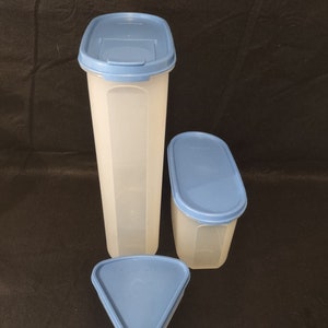 Set of 3 Vintage Tupperware with Blue Lids - Modular Mates - Tupperware Pie Container - Kitchen Storage