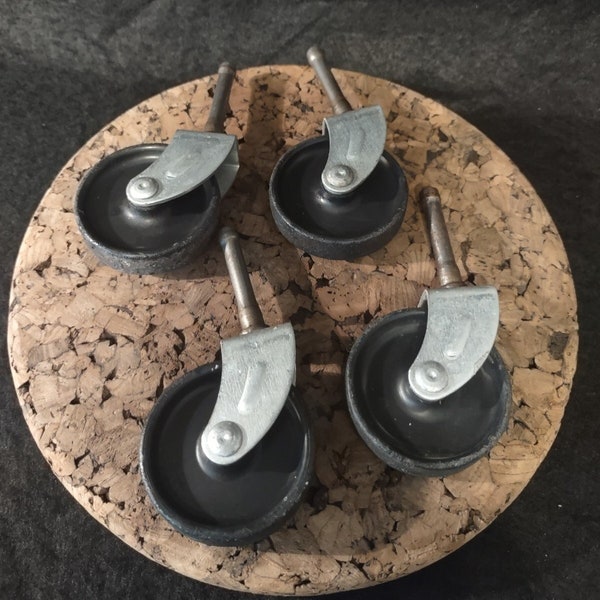 Set of 4 Vintage Casters - 2" Black Wheels - Replacement Wheels for Light Furniture or Carts