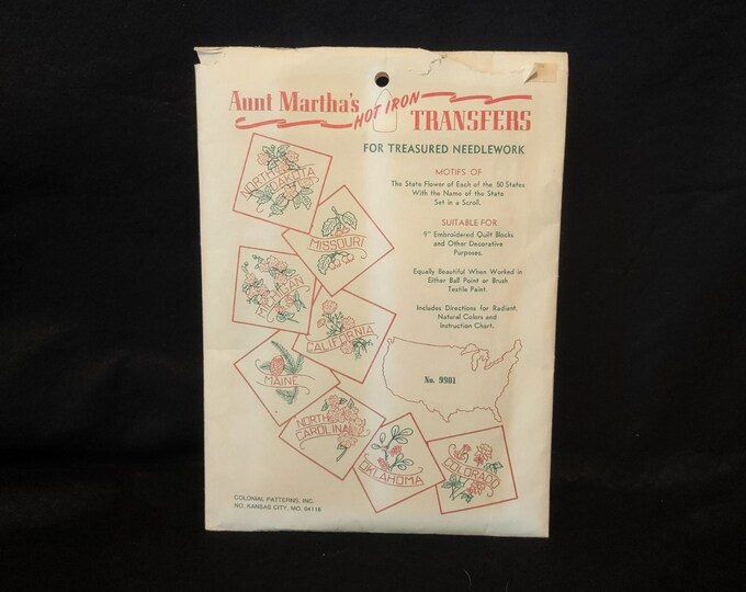Vintage Aunt Martha's Hot Iron Transfers - Motifs of State Flowers of ...