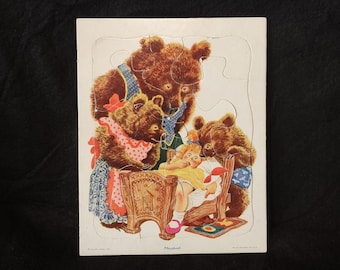 Vintage Playskool Goldilocks and the Three Bears Cardboard Tray Puzzle - USA - Children's Activities