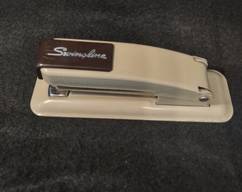 Compact 1950s Swingline Stapler - Taupe with Brown Logo - Vintage Office Product, Vintage Stapler - Sturdy