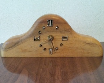 Vintage Myrtlewood Mantle Clock - 1980s Battery Operated Wood Clock - Made in Oregon - Tabletop Clock