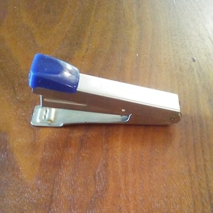 Silver and Blue Metal Stapler - Vintage Office Supplies