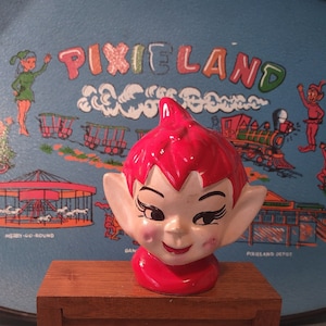 Red Gilner California Pixie Head - Unique Pixie - tantum in capite - Red Hat - Elf - Vintage Pixie Knick Knack -