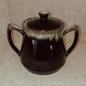 Vintage Redware Clay Sugar Bowl: Brown Drip Glaze Pottery