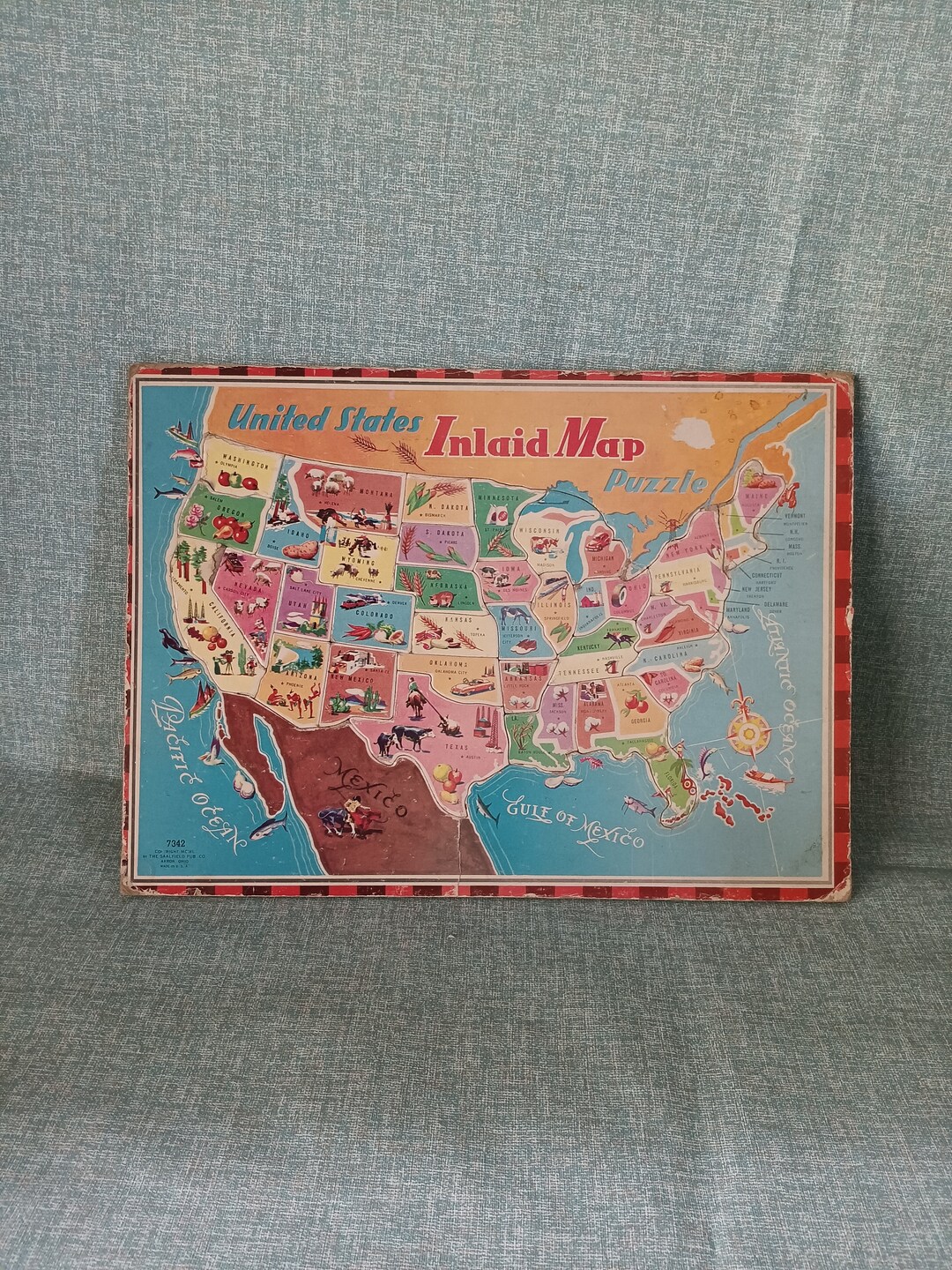 State Map With Inlay United States Inlaid Map Puzzle No 7342 - 1950 Cardboard Puzzle - Kids ...