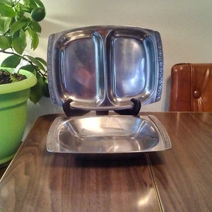Set of 2 Mid Century Stainless Steel Japan Serving Dishes - One Divided Dish and One Bowl - Mid Century Modern Dishes