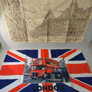NOS Beautiful Linen and Cotton Blend Kitchen Towels or Tea Towels - Double Decker Bus - Ireland - Harrods - Hand Towels  - Dishcloth - Cloth