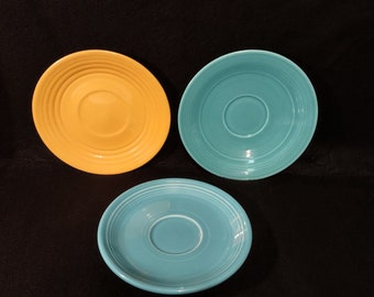Set of 3 Various Saucers - Bauer Pottery, Fiesta Ware, Vernon Kilns Modern California Pottery - MCM Plates - Bauer Ringware