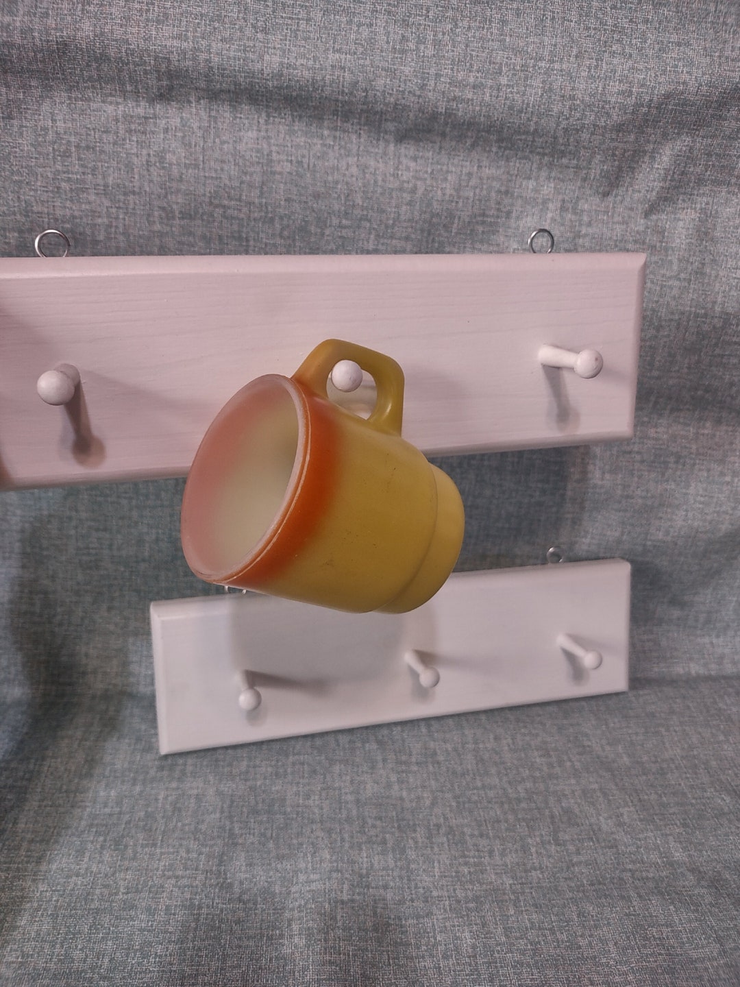 Shabby Chic White Wood Peg Mug Rack Wall Hanging Painted Etsy