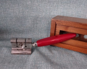 Vintage Ekco A & J Knife Sharpener: 1950s Red Wood Handle, Siegler Advertising
