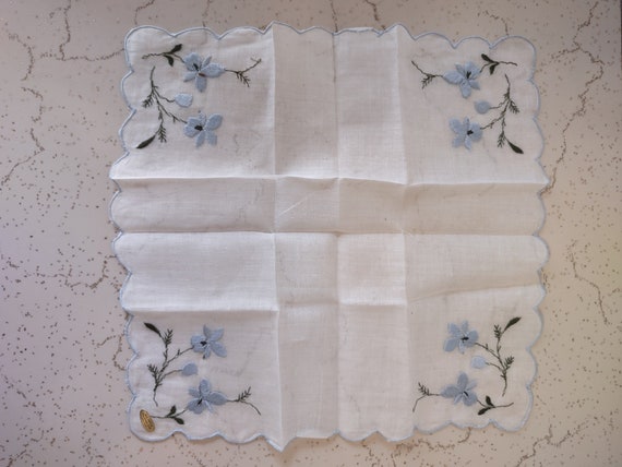 1950s NOS Blue Floral Handkerchief with Foil Stic… - image 2