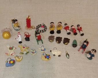 27 Piece Vintage Christmas Ornaments - Wooden Ornaments, Clay Ornaments and more! - Toy Soldiers, Angels, Bears