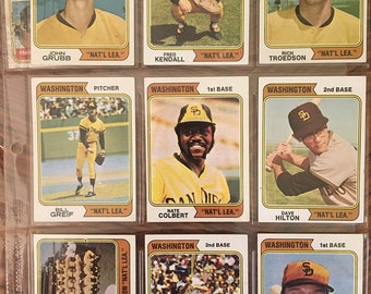 Vintage 1974 Topps Washington Nationals baseball cards.  This set contains an infamous Topps blunder - Vintage Baseball Cards