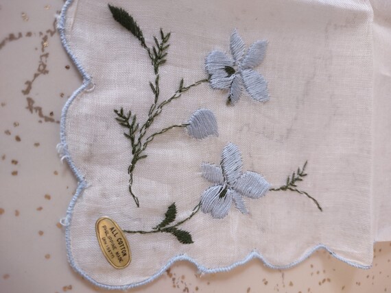 1950s NOS Blue Floral Handkerchief with Foil Stic… - image 3