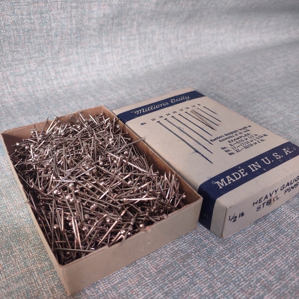 NOS Vintage Millions Daily 1/2 lb Heavy Gauge Steel Pins No 17 - Vintage Sewing, Crafts, Floral, and More! Straight Pins