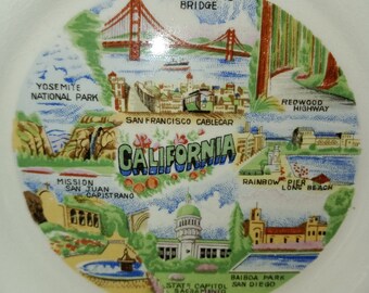 Vintage California Souvenir Porcelain Frying Pan: Landmark Wall Hanging