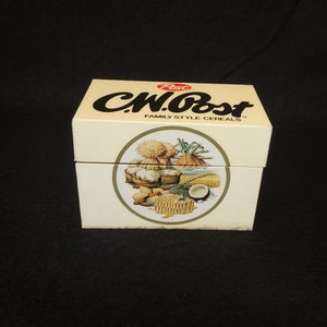 Vintage C.W. Post Recipe Card Box - Recipe Box - 3 X 5 File Box with Recipe Cards - Tin - Card Holder - Vintage Kitchen - Kitschy
