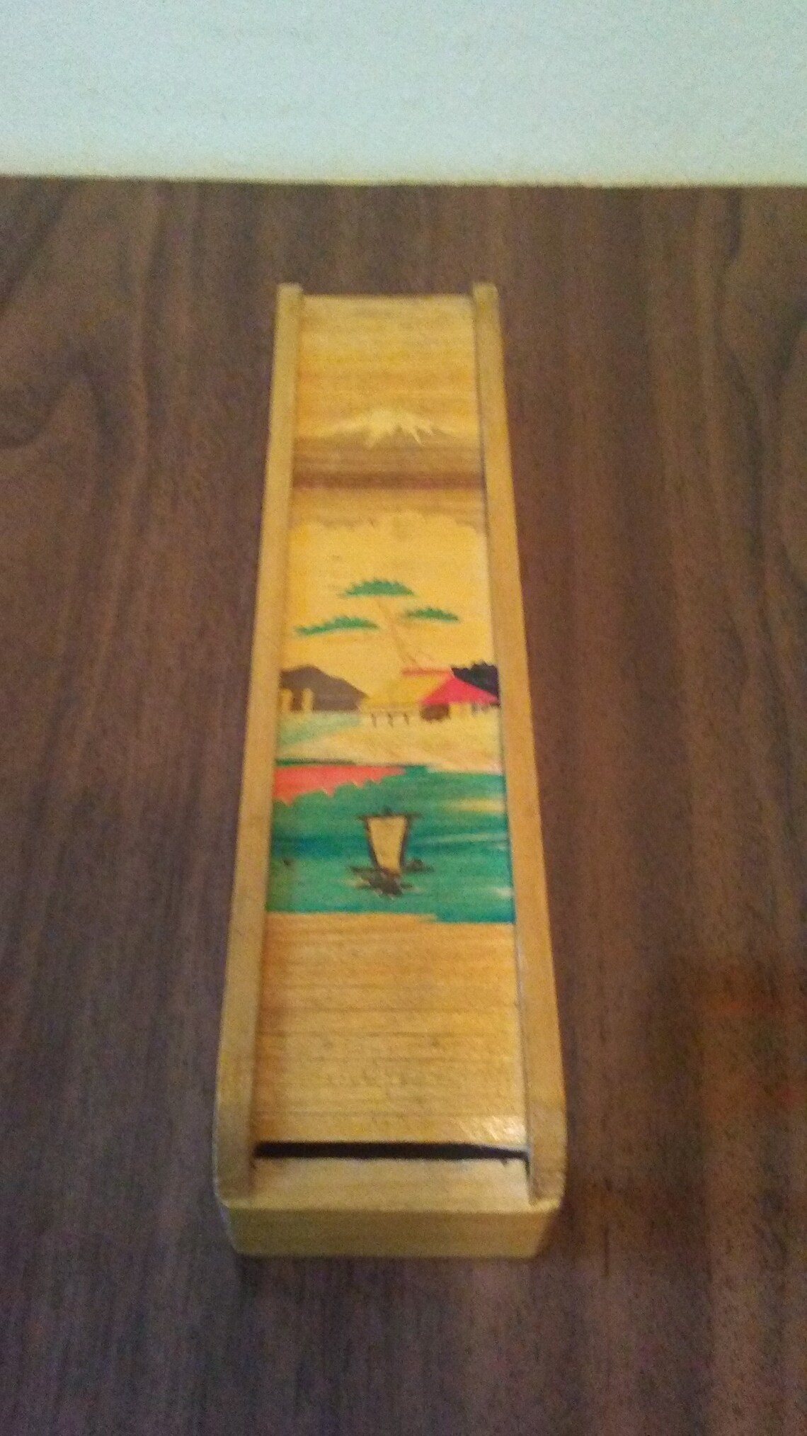 Wooden Roll Top Pencil Box with Mountain and Water Scene Etsy