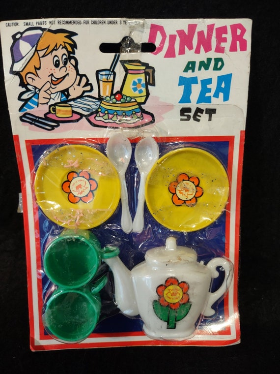 1970s Vintage Toy Dinner and Tea Set - NOS Hong Kong - Orange