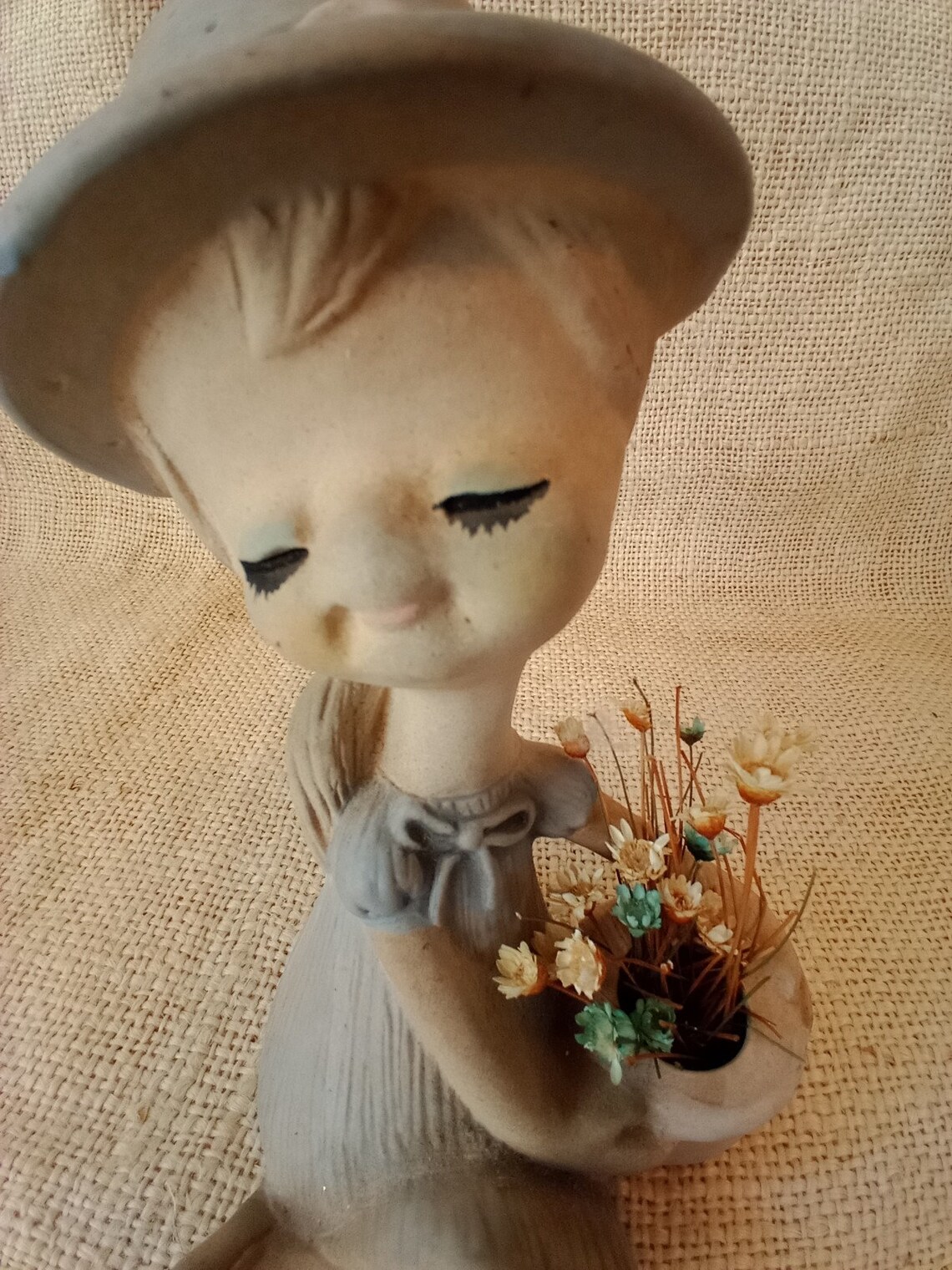 UCTCI Japanese Stoneware Girl Figurine Basket of Dried | Etsy