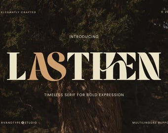Fuente Lasthen Bold Serif, tipografía retro vintage para exhibición, marca, titulares y empaques.
