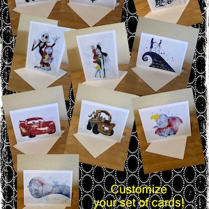 Notecards With Envelopes (Set of 4 or 8 or 12)  JackSkellingtonSallyDumboLightningMcQueenMater DisneyFE  FREE SHIPPING!!