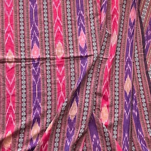 Vintage Woven Ikat Cotton Fabric in Pink and Purple