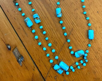 Art Deco Blue Venetian Glass Beads Necklace