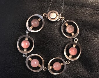 Mid-Century N.E. From Danish Silver and Rose Quartz Bracelet