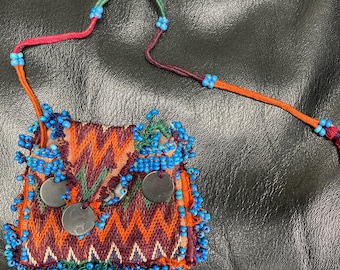 Antique Beaded and Woven Purse with Coins, As Found