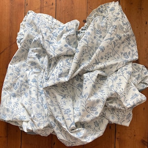 Vintage 1970s Laura Ashley “Shepherd’s Purse”, Blue and White Printed Cotton Curtain, As Found