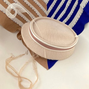 Mid-Century Cream Wool Hat: Feather & Satin Bands, Henry Pollak
