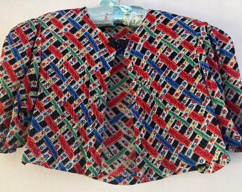 Vintage mehrfarbige Gitter gemusterte Crepe Bolero Bluse