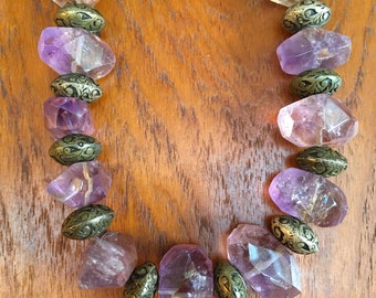 Vintage Amethyst and Tribal Silver Necklace