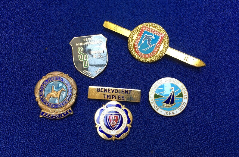 Collection of Five Vintage Sports Enamel Badges