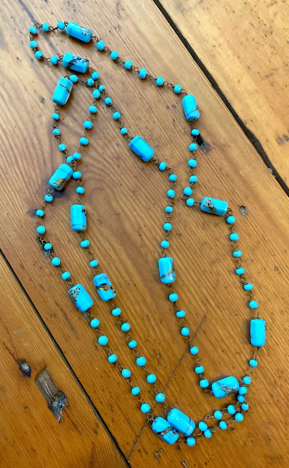 Art Deco Blue Venetian Glass Beads Necklace